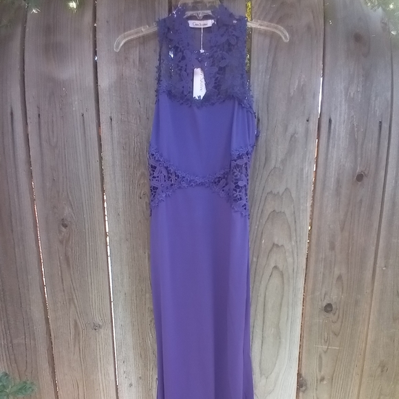 GLORY SUNSHINE DRESS JINUIOR SZ L PURPLE MAXI SLEEVELES HALTER LACE ZIP MERMAID - Picture 5 of 10
